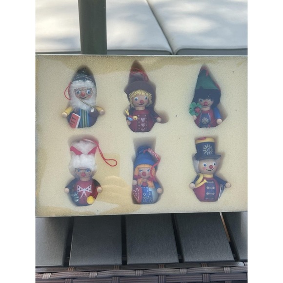 Vintage Steinbach Germany 6 Wooden Miniature Ornaments w Tags and Original Box‎